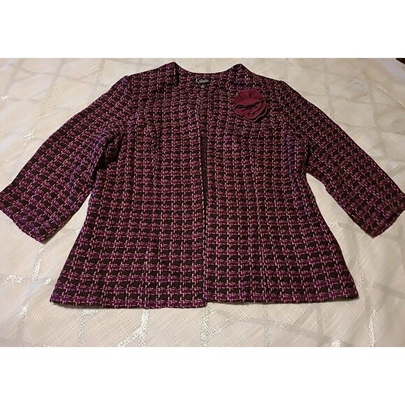 K Studio Collection Sweater Open Cardigan Womens 18 Black Purple Woven Knit - Picture 2 of 14